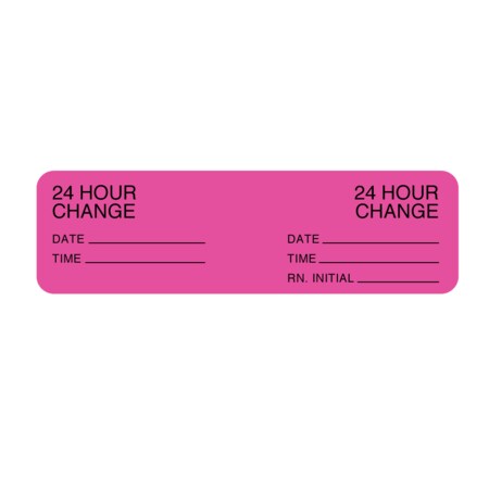 Nevs Hourly IV Tubing Label - I.V. Set 24 Hours Only7/8"x3" Flr Pink w/Blk NTUBE-1802